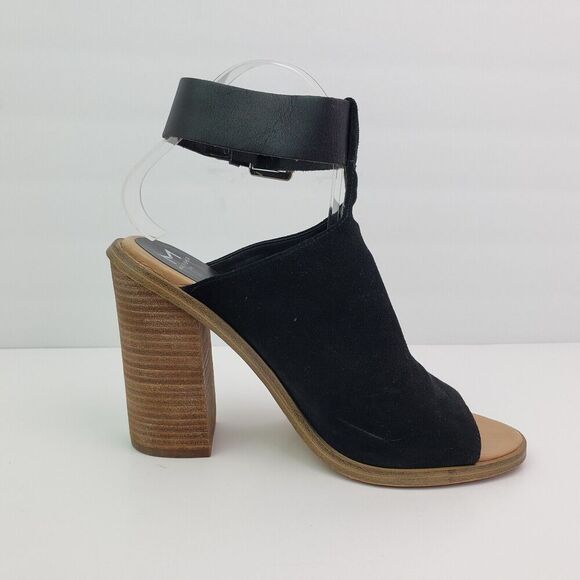 Marc Fisher MLVASHI Womens Size 9 Black Leather 4" Heel Ankle Strap Sandal Shoes - Picture 4 of 13